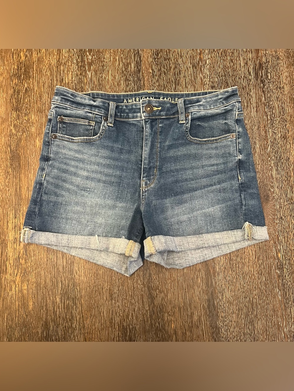 American Eagle Cutoff Stretch Distressed Midi Denim Jean Shorts Size 12
